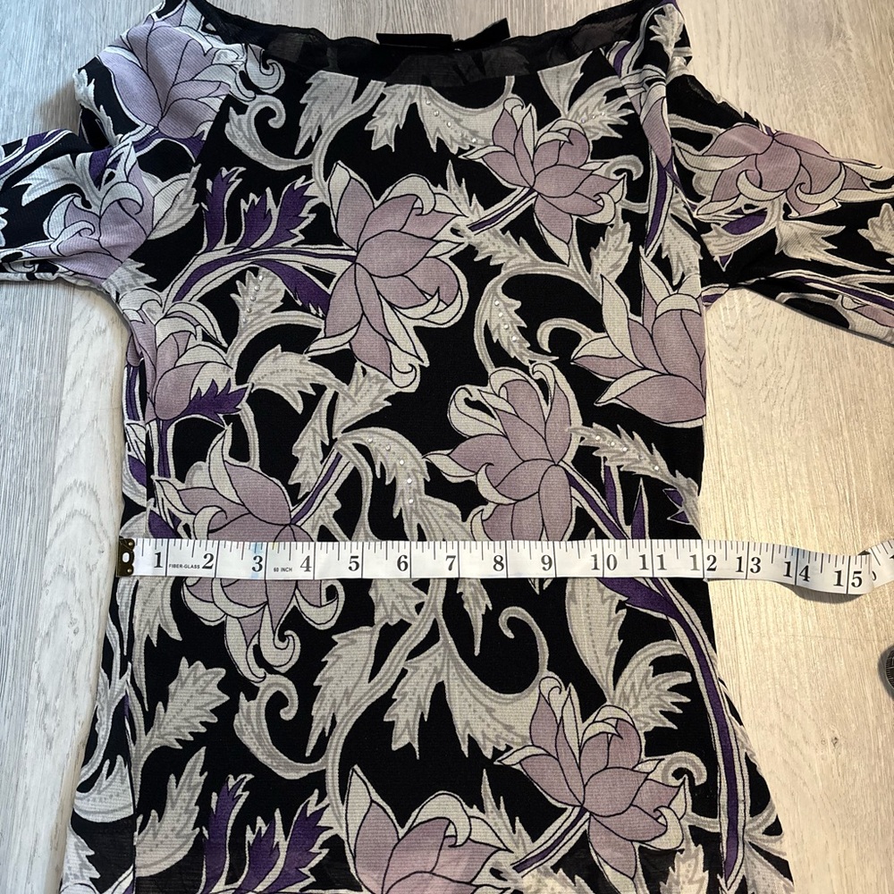 Vintage Black and Lilac Floral Wide Neck Top - Picture 3 of 10